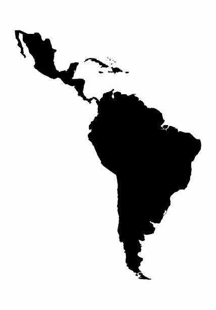 Latin America dark silhouette map isolated on white background